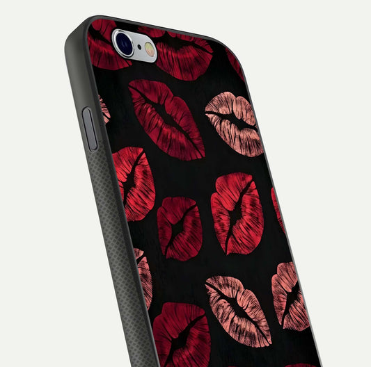 Midnight Kiss Love Glass Case for iPhone 16 Pro close-up angle highlighting red accents and reflection shine