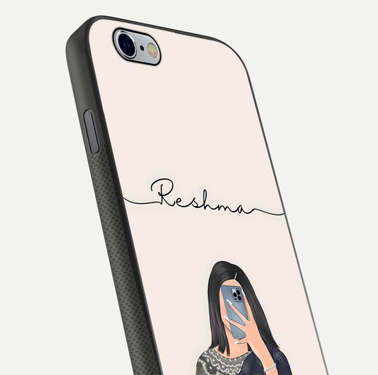 Mirror Mood Muse Custom Name Glass Case for iPhone 16 Pro close-up angled shot highlighting gloss and mirror depth
