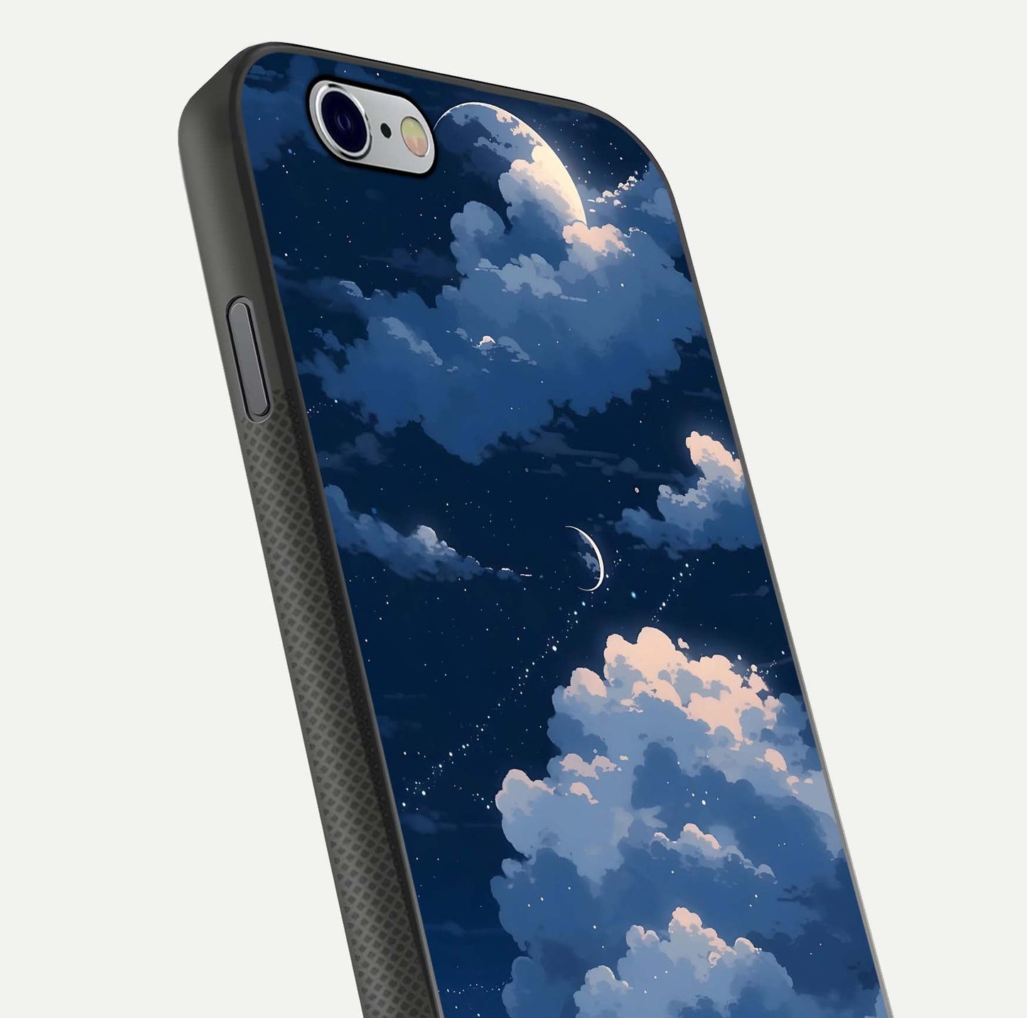 Moon Dream Haze Glass Case for iPhone 16 Pro close-up angled shot showing moon reflection and subtle glow