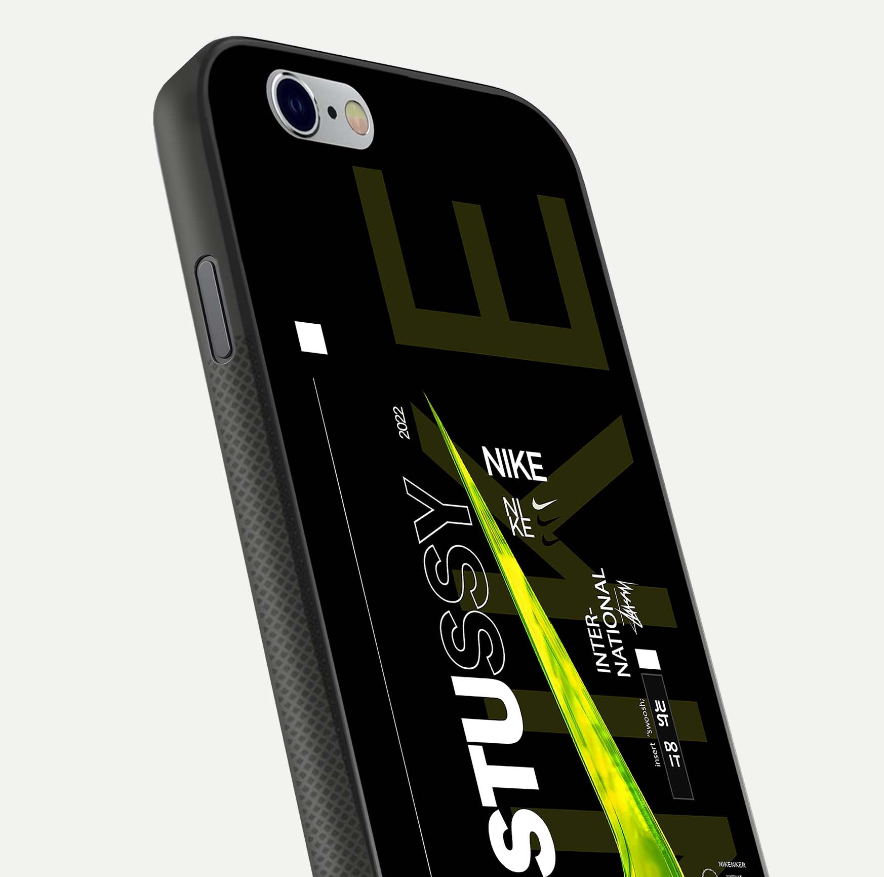 Neon Street Edition Glass Case for iPhone 16 Pro close-up angled shot showing urban neon lights and shine