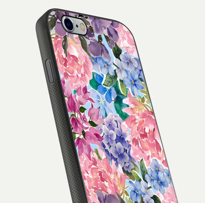 Pastel Floral Mix Glass Case for iPhone 16 Pro close-up angled shot highlighting flower detail and reflection