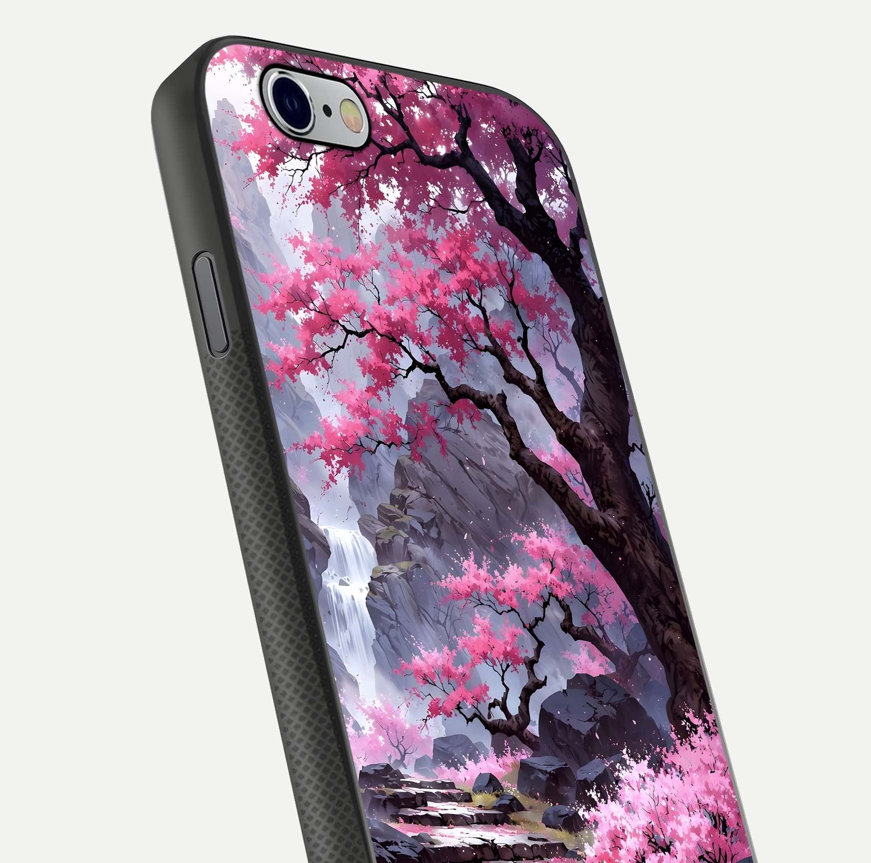 Pinkish Scenery Glass Case for iPhone 16 Pro close-up angled shot showing reflection and gradient color blend