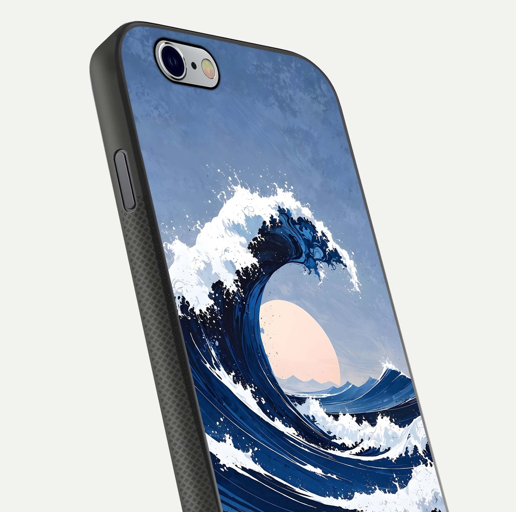 Rising Tide Power Glass Case for iPhone 16 Pro close-up angled shot highlighting water motion and reflection