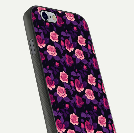 Rose Garden Twilight Glass Case for iPhone 16 Pro close-up angled shot highlighting rose contrast and reflection