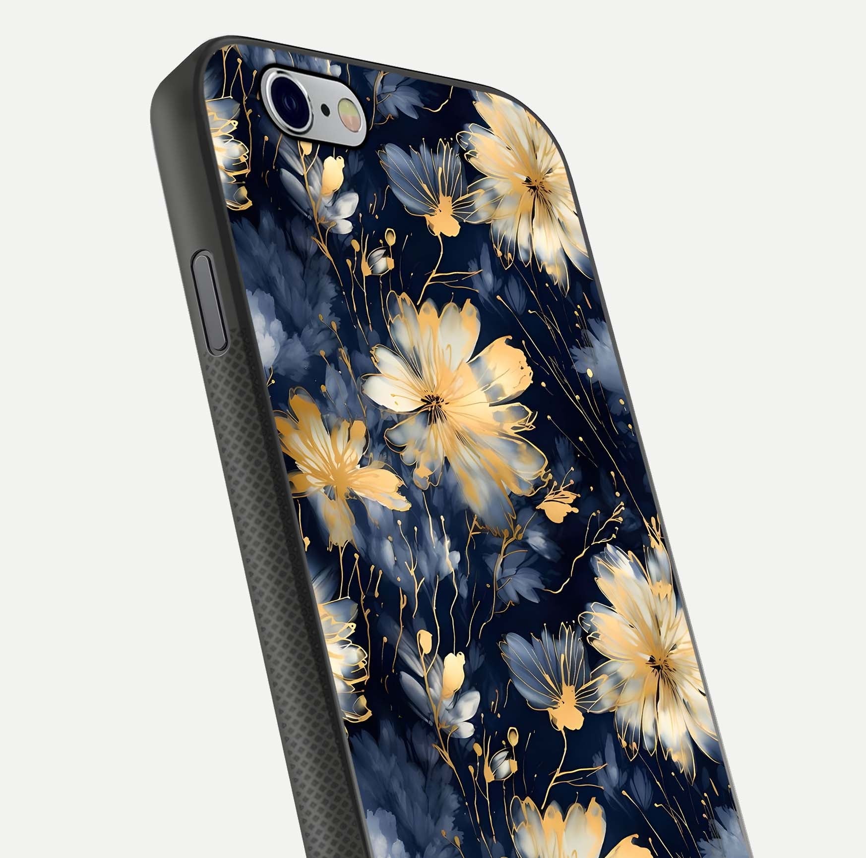 Royal Petal Dream Glass Case for iPhone 16 Pro close-up angled shot highlighting petal texture and reflection depth