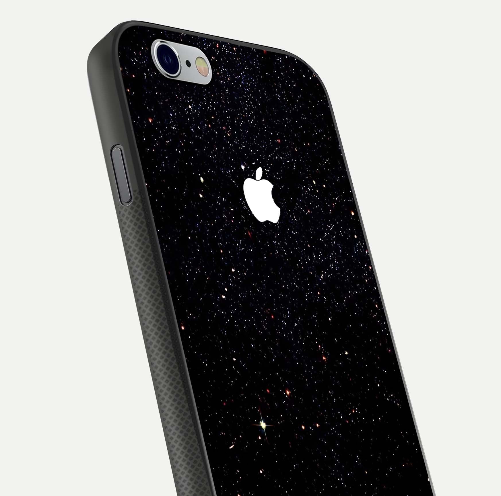 Starry Apple Galaxy Glass Case for iPhone 16 Pro close-up angled shot highlighting star details and gloss