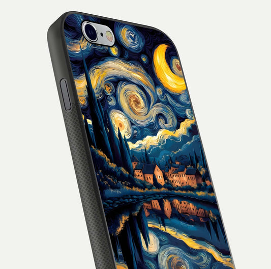 Starry Sky Serenity Glass Case for iPhone 16 Pro close-up angled shot highlighting light reflection and blue hues