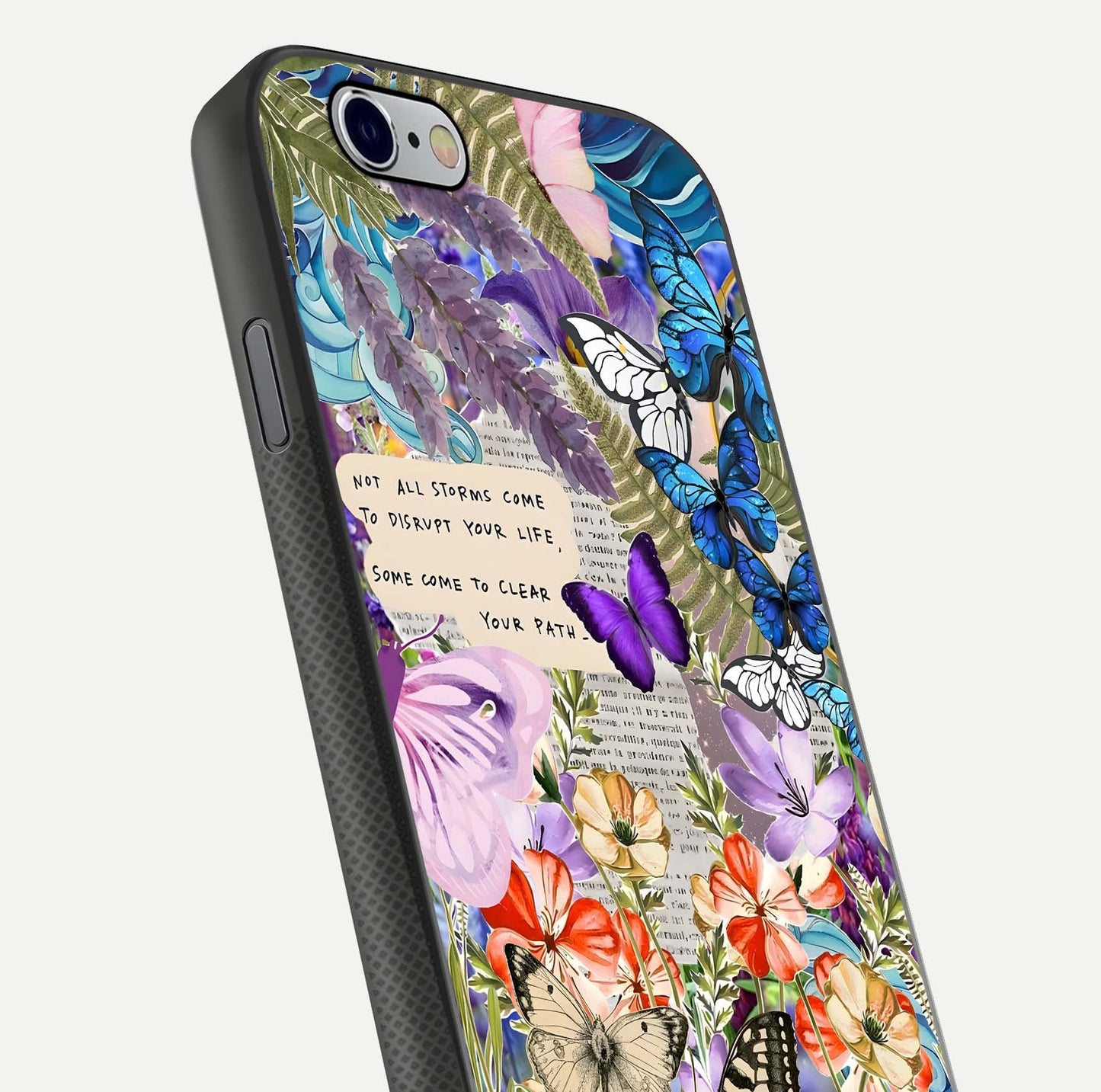 Storm Path Bloom Glass Case for iPhone 16 Pro close-up angled shot highlighting bloom texture and reflection