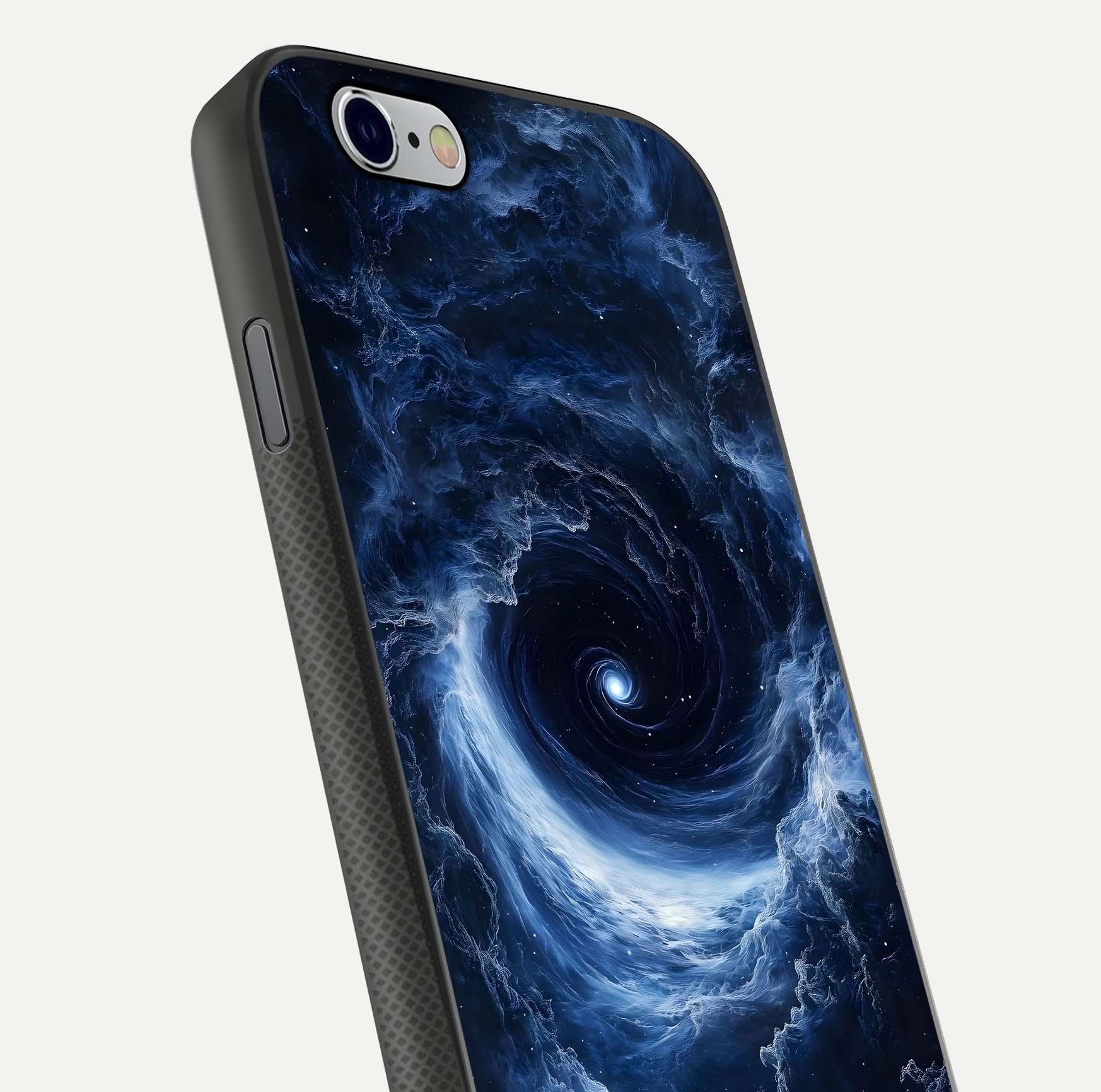Stunning Galaxy Glass Case for iPhone 16 Pro close-up angled shot highlighting nebula tones and HD reflection