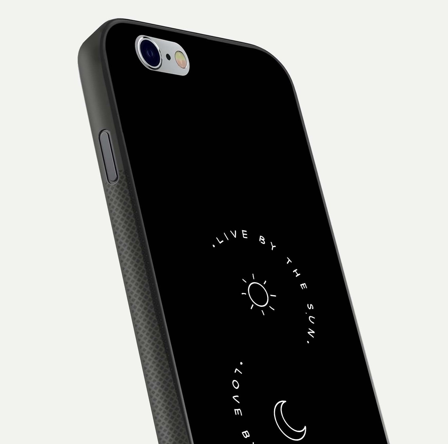Sun Moon Balance Glass Case for iPhone 16 Pro close-up angled shot highlighting cosmic art and HD reflection