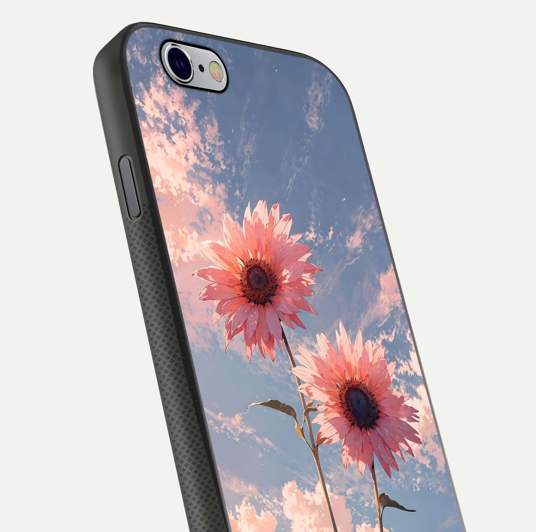 Sunlit Daisy Glow Glass Case for iPhone 16 Pro close-up angled shot highlighting petal texture and reflection