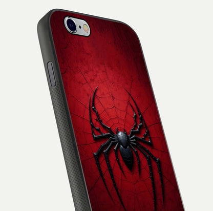 Venom Web Emblem Glass Case for iPhone 16 Pro close-up angled shot highlighting sharp logo lines and reflection