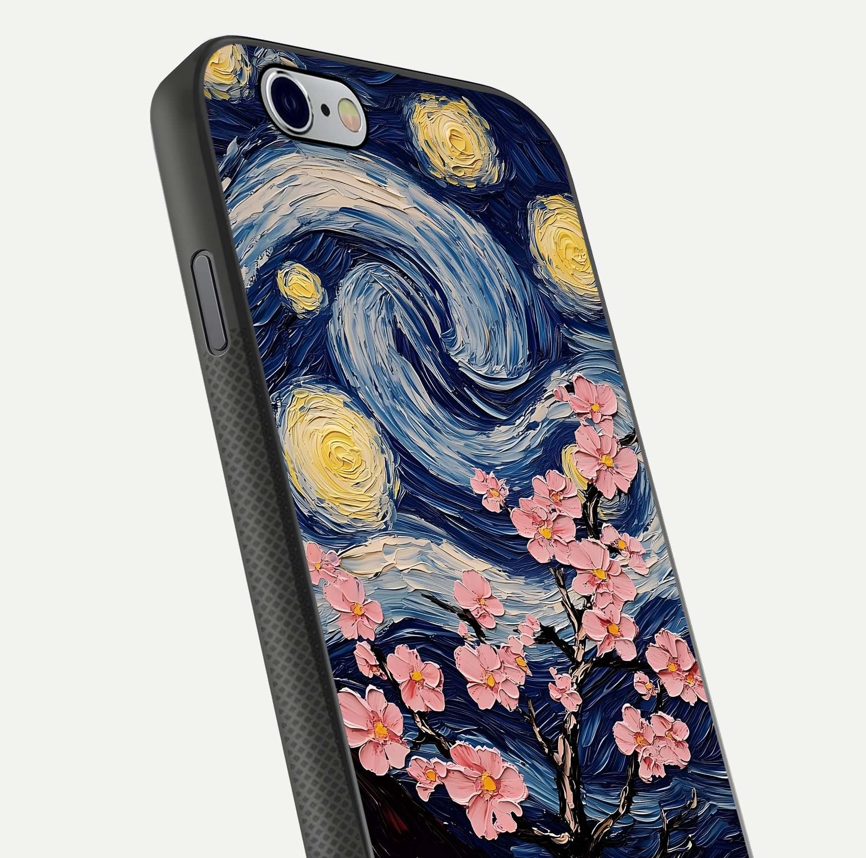Van Gogh Scenery Glass Case for iPhone 16 Pro close-up angled shot highlighting brushwork texture and color depth