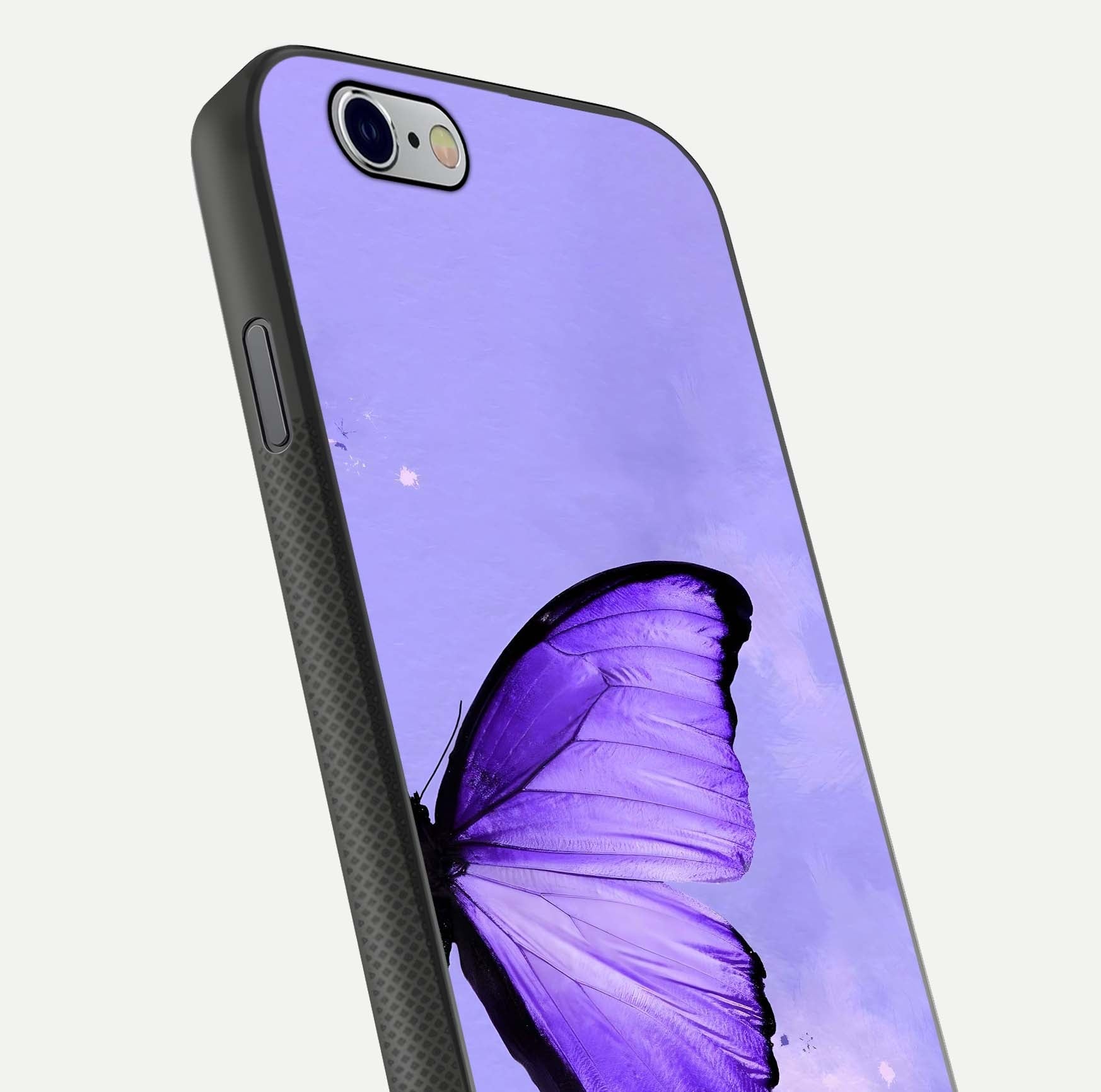 Violet Dream Wing Glass Case for iPhone 16 Pro close-up angled shot highlighting wing texture and reflection