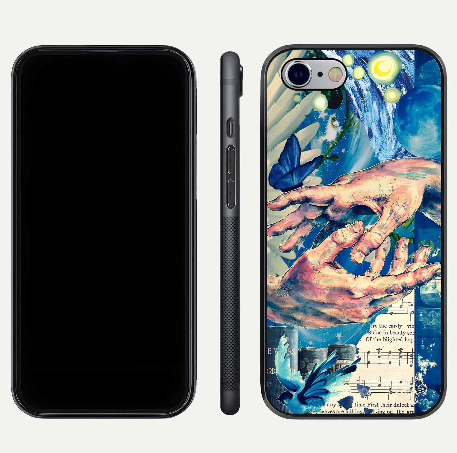 Aesthetic Divider Glass Case for iPhone 16 Pro front and back view layout showing black front display and minimal divider glass back