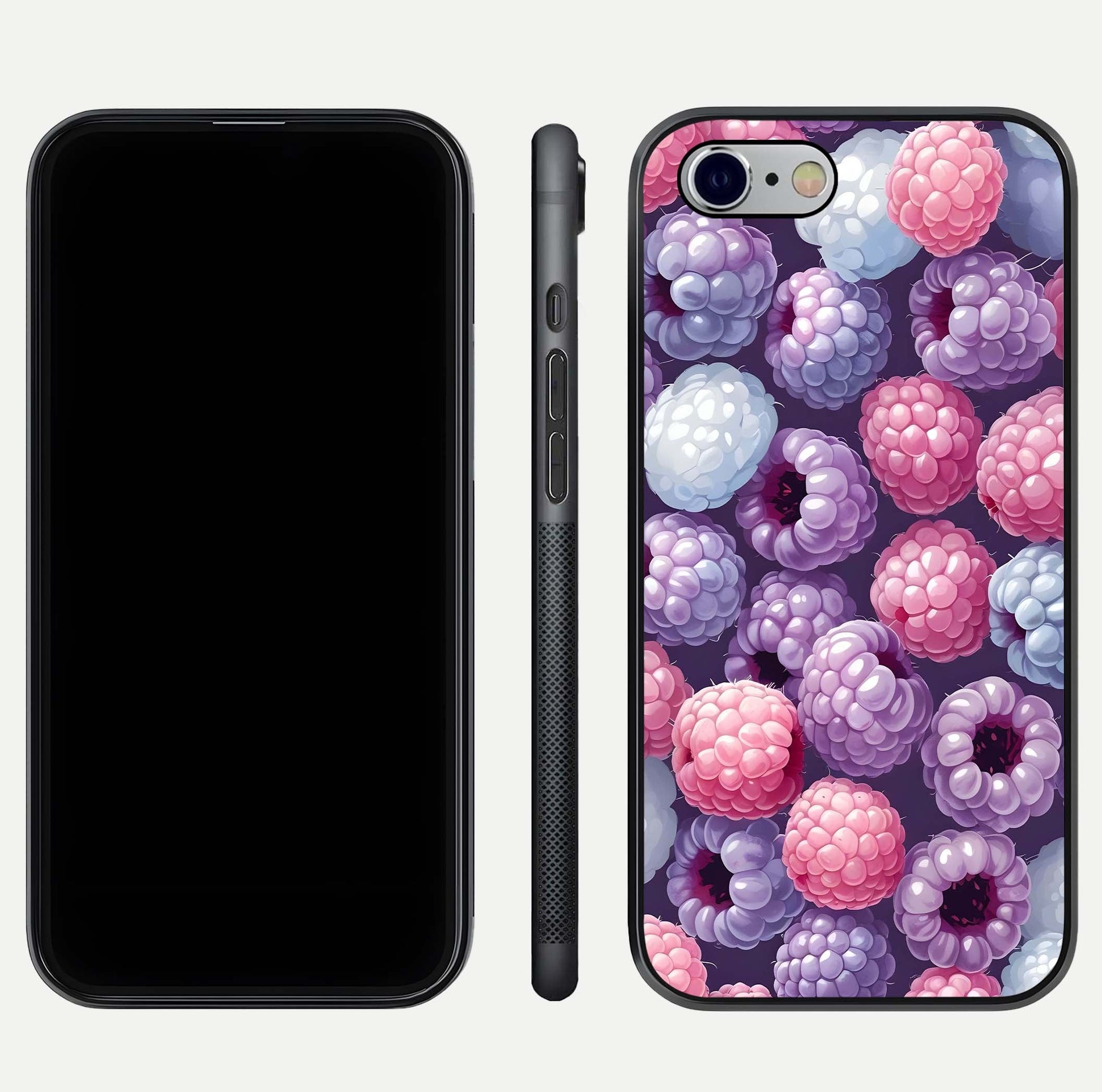 Berry Candy Pop Glass Case for iPhone 16 Pro front-and-back layout showing colorful pattern and sleek protective frame