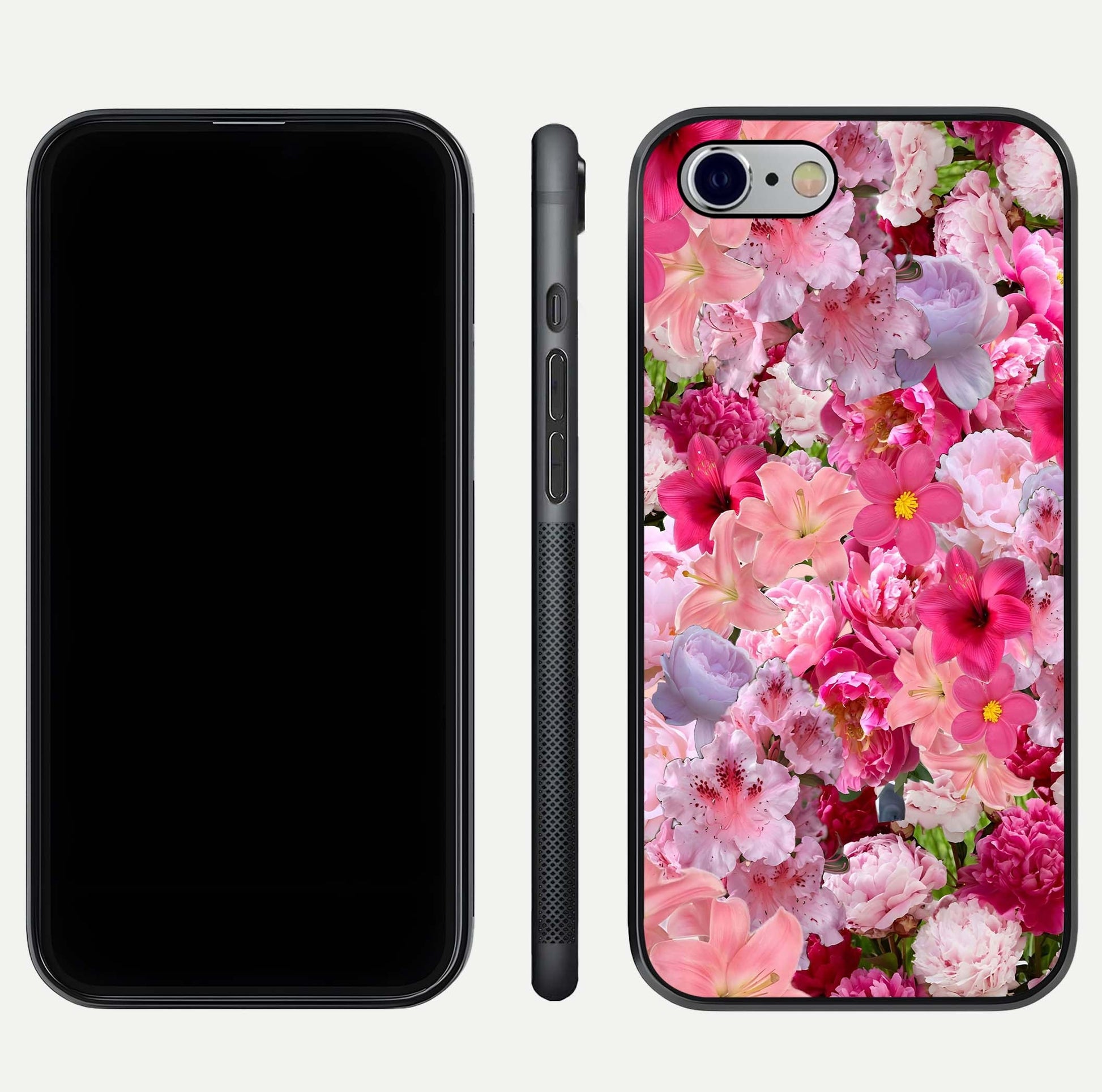 Bloom Crush Fantasy Glass Case for iPhone 16 Pro dual-view layout highlighting edges and premium shine