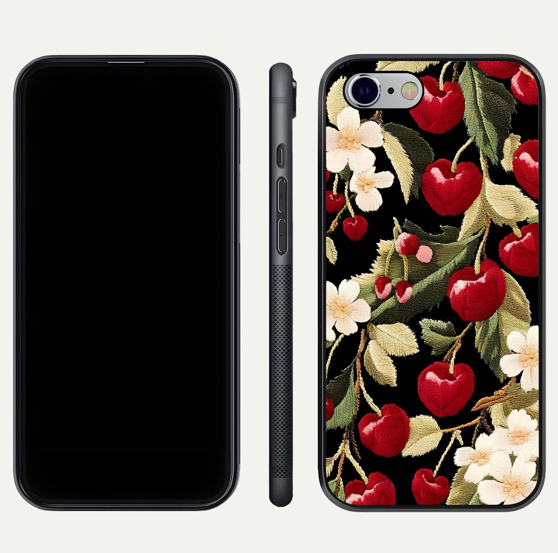 Bloom Thread Art Glass Case for iPhone 16 Pro front-and-back layout showing smooth edges and high-clarity print