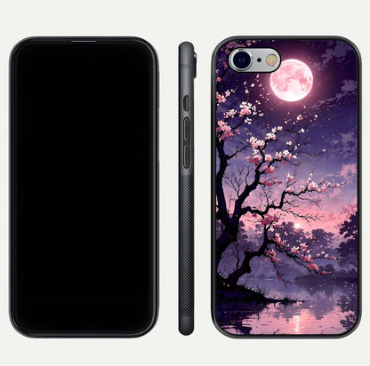 Blossom Pink Moon Glass Case for iPhone 16 Pro front-and-back layout showing minimal edges and artistic flower print