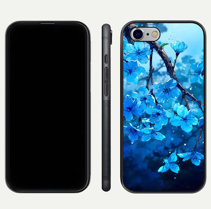 Blue Blossoms Branch Glass Case for iPhone 16 Pro dual-view layout displaying floral art and sleek protective frame