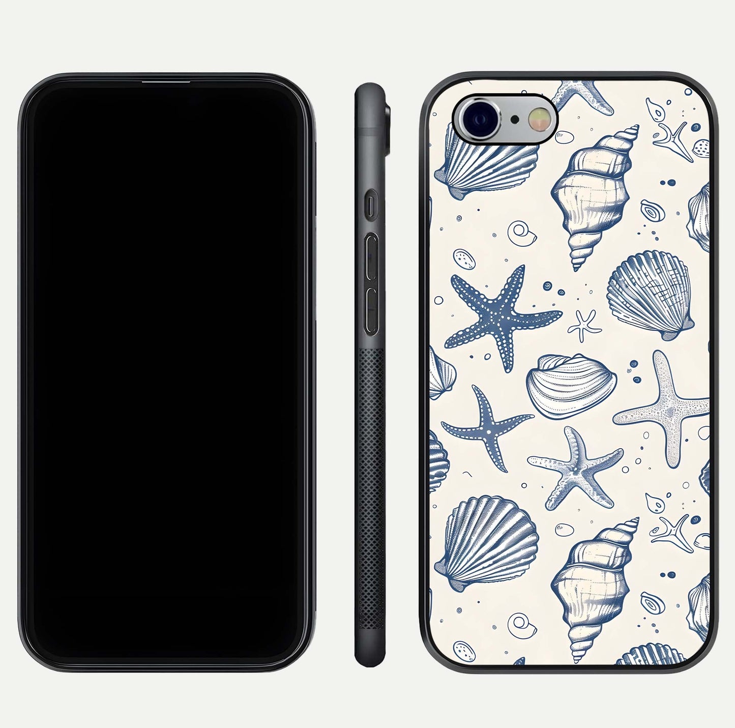 Blue Ocean Outline Glass Case for iPhone 16 Pro front-and-back layout showing minimal wave design and HD gloss