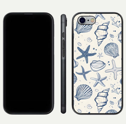 Blue Ocean Outline Glass Case for iPhone 16 Pro front-and-back layout showing minimal wave design and HD gloss