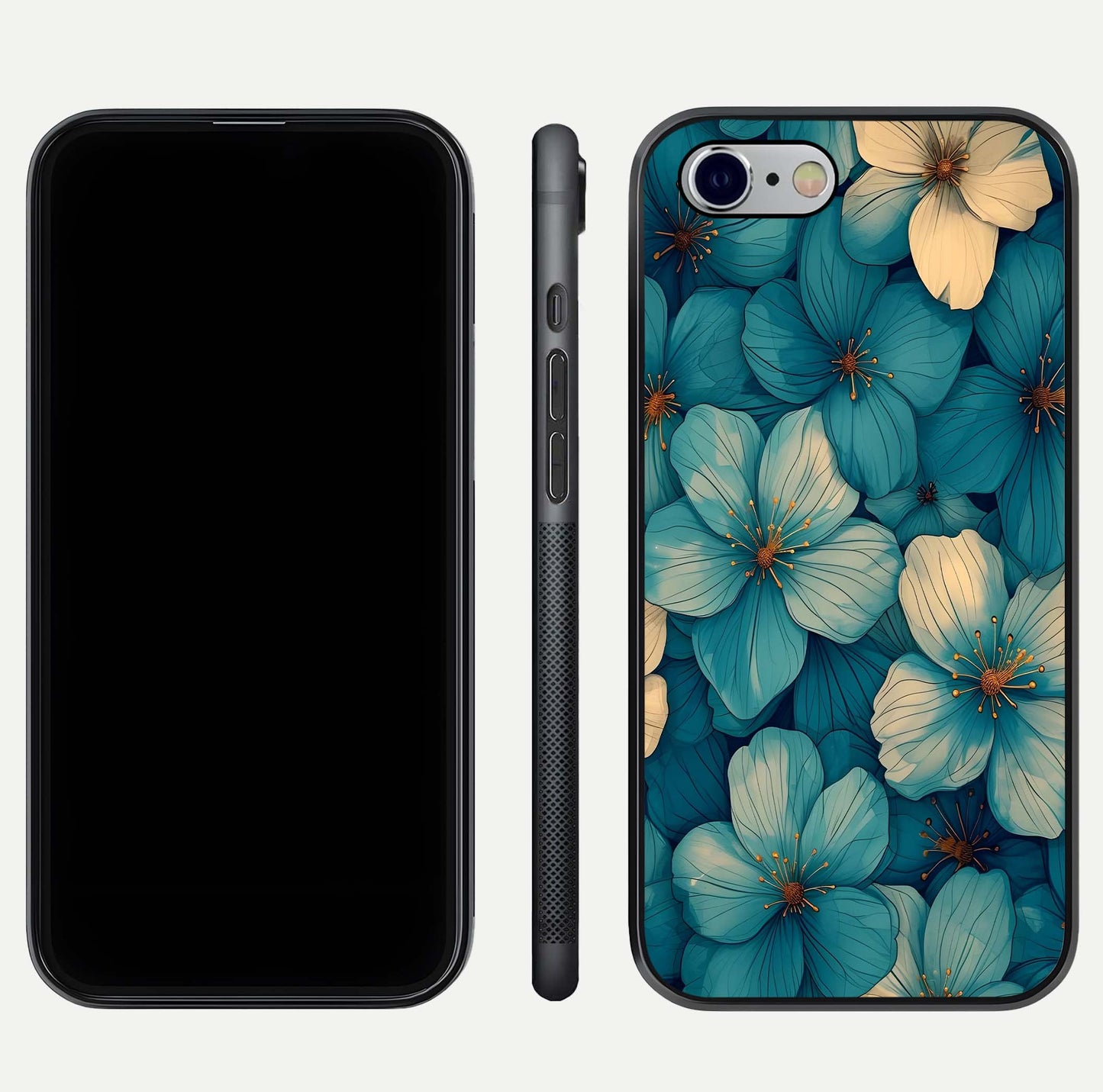 Blue Shade Floral Glass Case for iPhone 16 Pro front-and-back layout displaying bloom contrast and edge polish