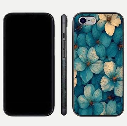 Blue Shade Floral Glass Case for iPhone 16 Pro front-and-back layout displaying bloom contrast and edge polish