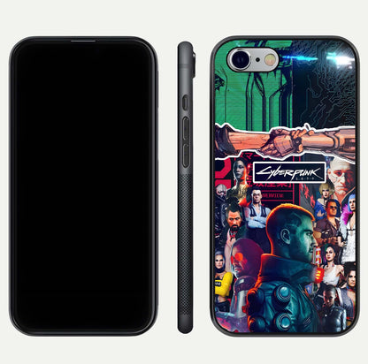 CYBERPUNK Legacy Glass Case for iPhone 16 Pro dual-view layout showing cyberpunk hues and glass precision