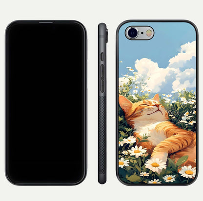 Cat & Flowers View Glass Case for iPhone 16 Pro front-and-back layout showing floral balance and gloss surface