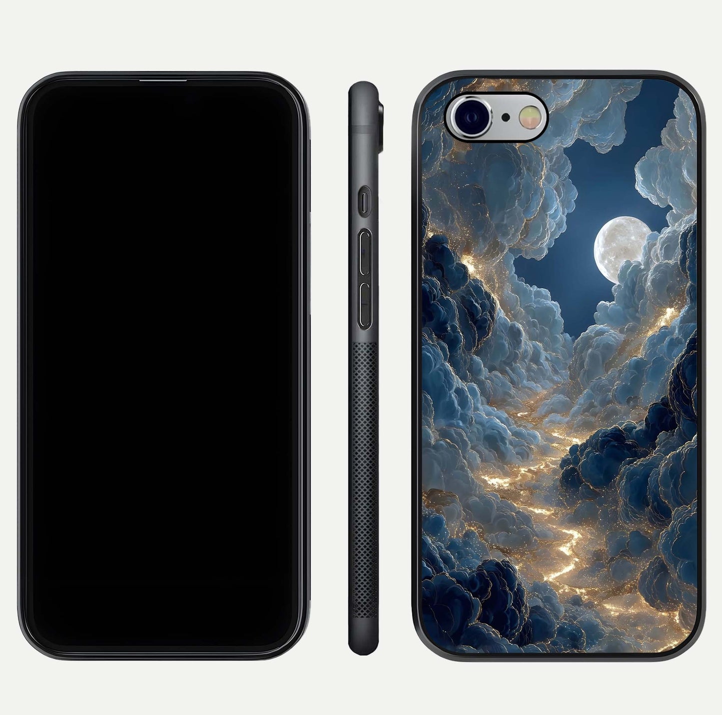 Celestial Cloud Road Glass Case for iPhone 16 Pro front-and-back layout displaying balance between light and depth