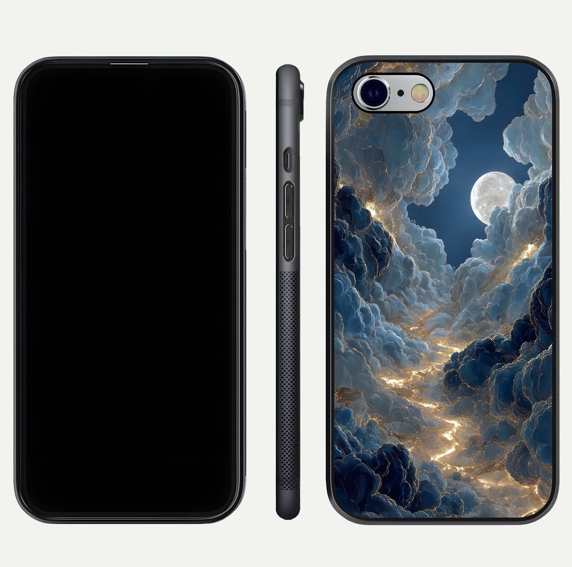 Celestial Cloud Road Glass Case for iPhone 16 Pro front-and-back layout displaying balance between light and depth