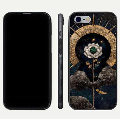 Celestial Lotus Morang Glass Case for iPhone 16 Pro dual-view layout displaying floral symmetry and polished edges
