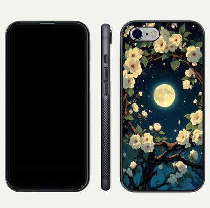 Celestial Moon & Flower Glass Case for iPhone 16 Pro dual-view layout showing balanced lunar art and gloss tone