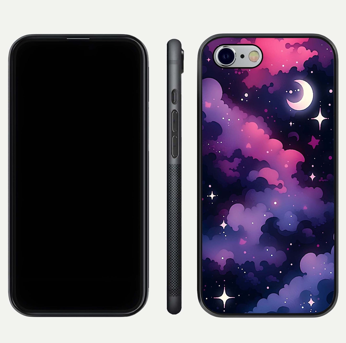 Celestial Moon Magic Glass Case for iPhone 16 Pro dual-view layout displaying lunar design and sleek edges