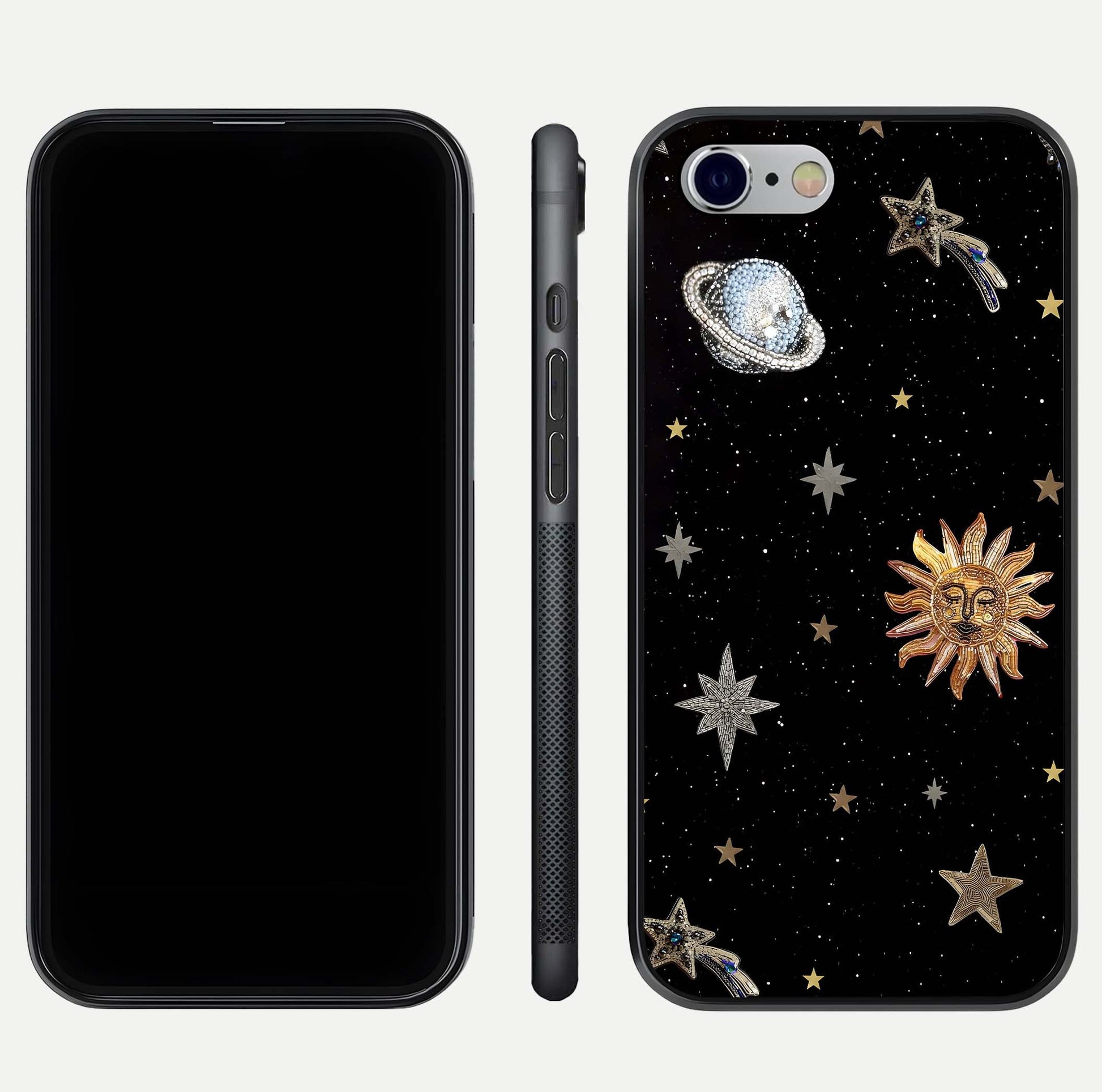 Celestial Moon With Stars Glass Case for iPhone 16 Pro front-and-back layout displaying lunar art and premium finish