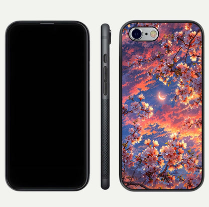Celestial Sakura Sunset Glass Case for iPhone 16 Pro dual-view layout showing floral gradient and reflection polish