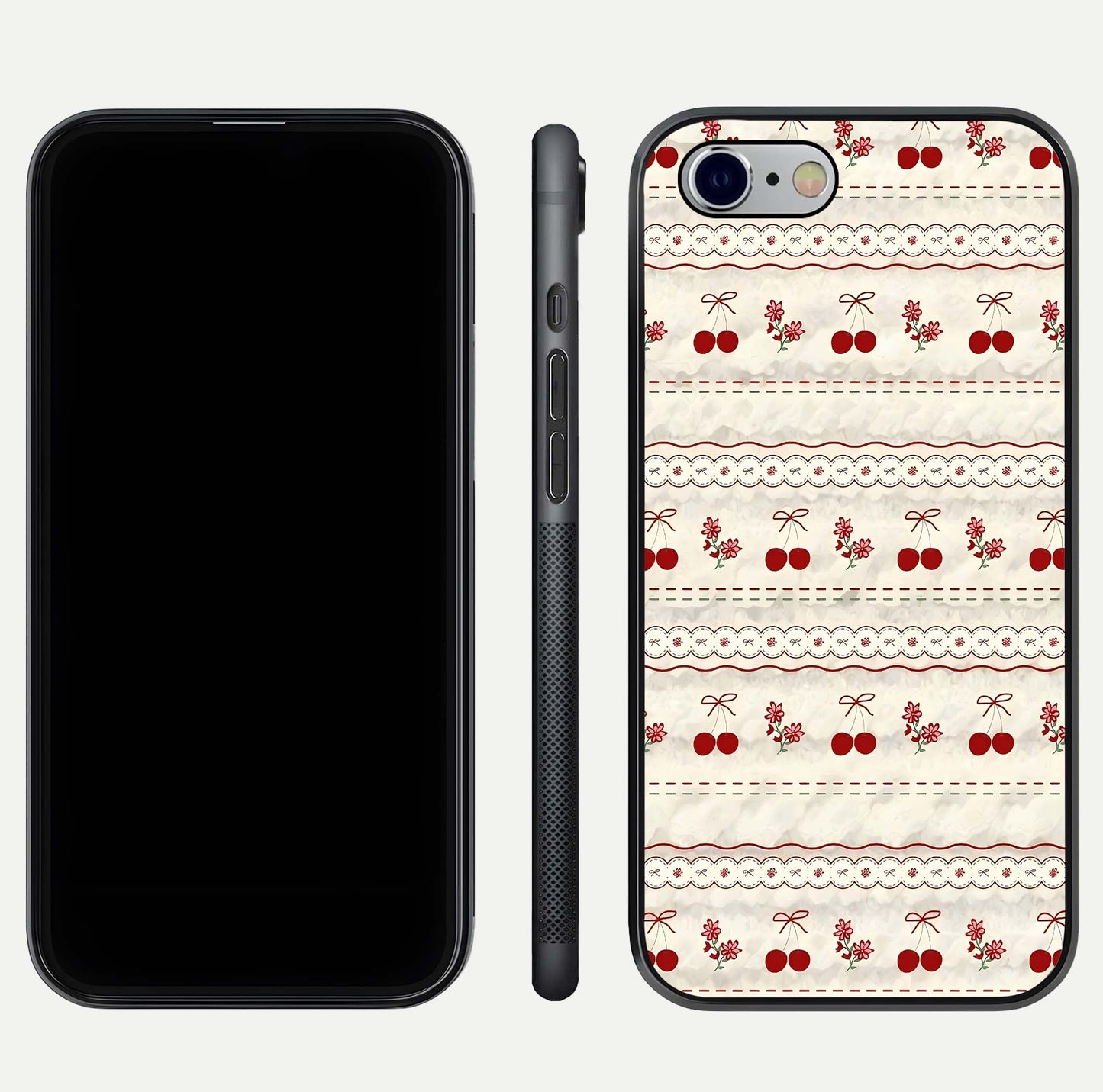 Cherry Bloom Charm Glass Case for iPhone 16 Pro front-and-back layout displaying floral art and smooth finish