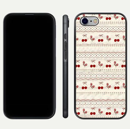 Cherry Bloom Charm Glass Case for iPhone 16 Pro front-and-back layout displaying floral art and smooth finish