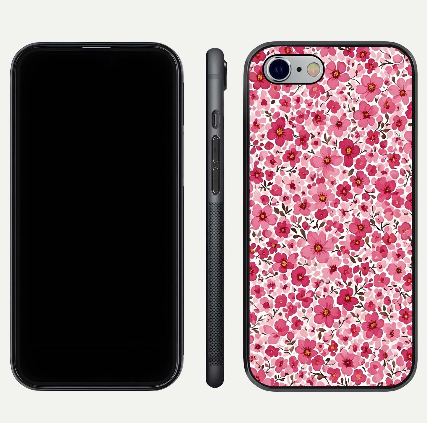 Cherry Blossom Charm Glass Case for iPhone 16 Pro dual-view layout showing elegant floral balance and HD gloss