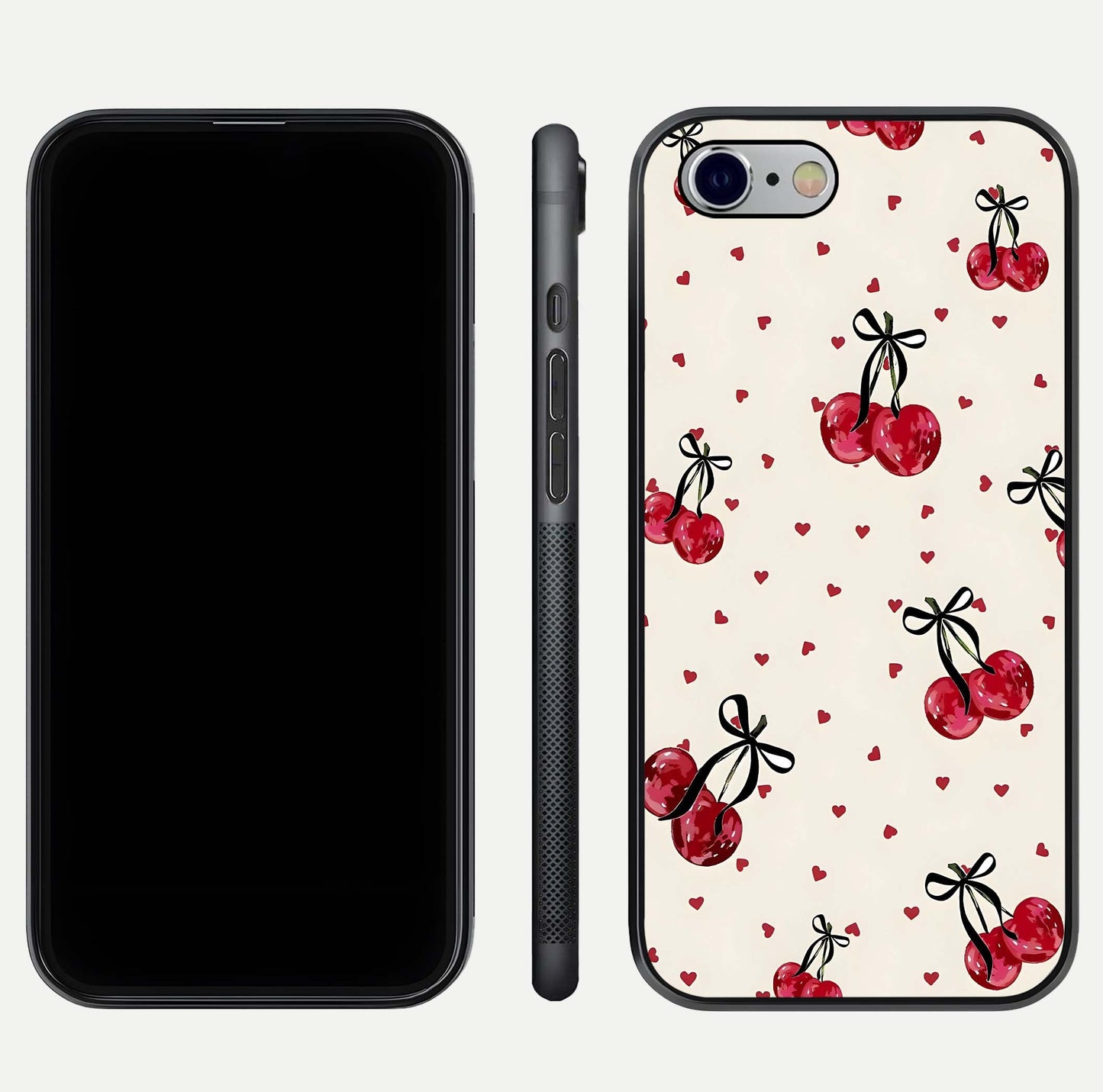Cherry Heart Bow Glass Case for iPhone 16 Pro front-and-back view showing design clarity and edge protection