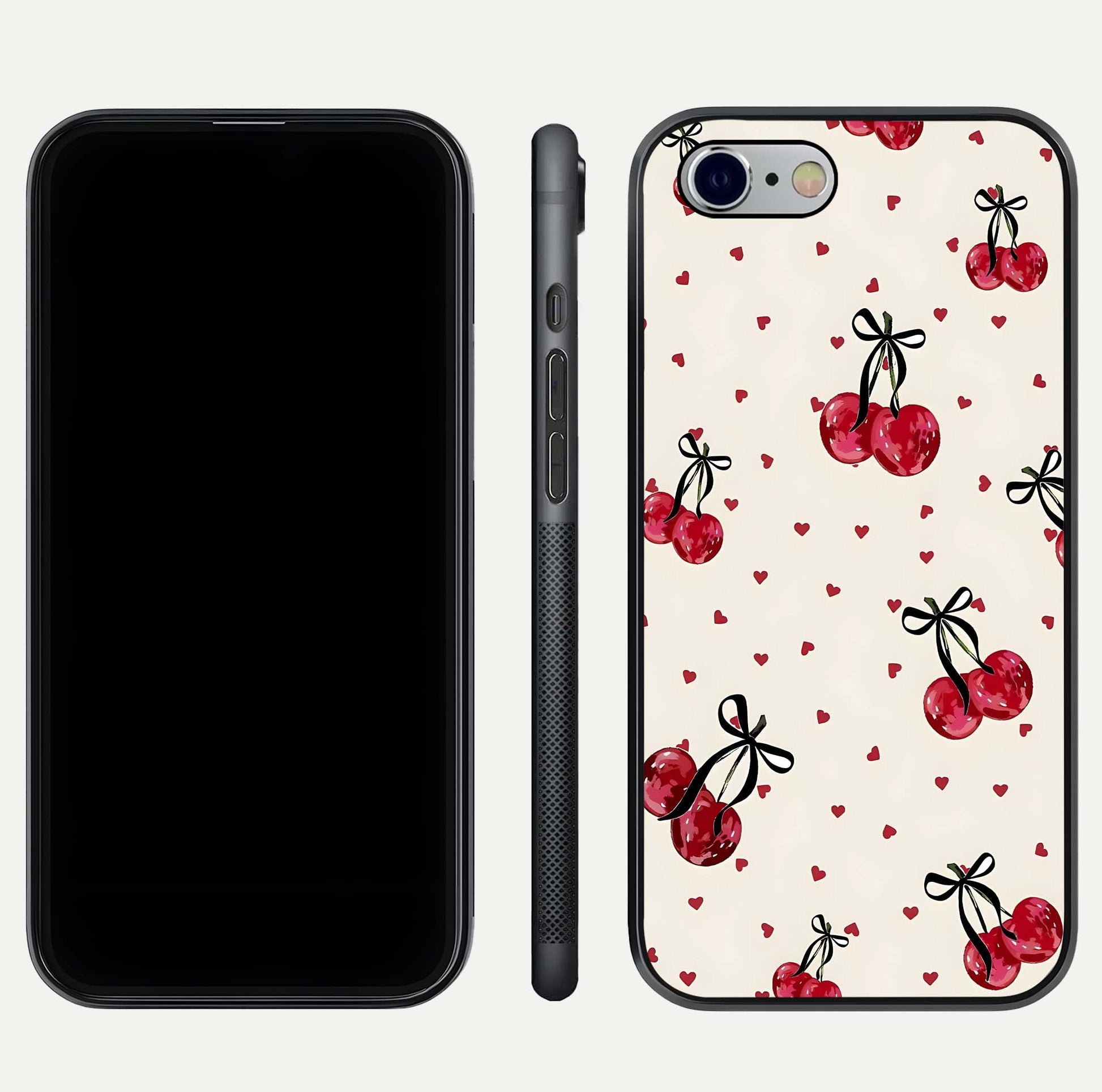 Cherry Heart Bow Glass Case for iPhone 16 Pro front-and-back view showing design clarity and edge protection