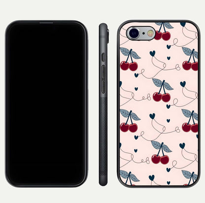 Cherry Heart Line Glass Case for iPhone 16 Pro dual-view layout displaying minimal cherry motif and edge design