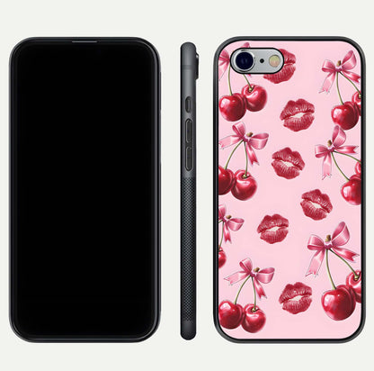 Cherry With Lips Glass Case for iPhone 16 Pro front-and-back layout displaying detailed design and glass finish