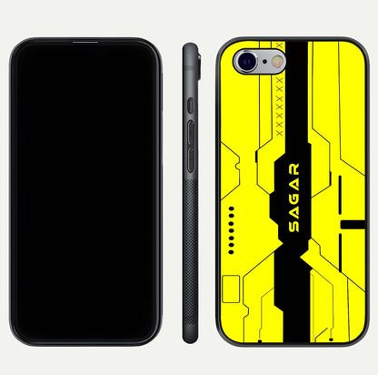 Circuit CYBERPUNK Custom Name Glass Case for iPhone 16 Pro dual-view layout showing bold tech art and edge clarity