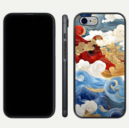 Colored Waves Glass Case for iPhone 16 Pro front & back layout showing smooth edges and vivid print tones