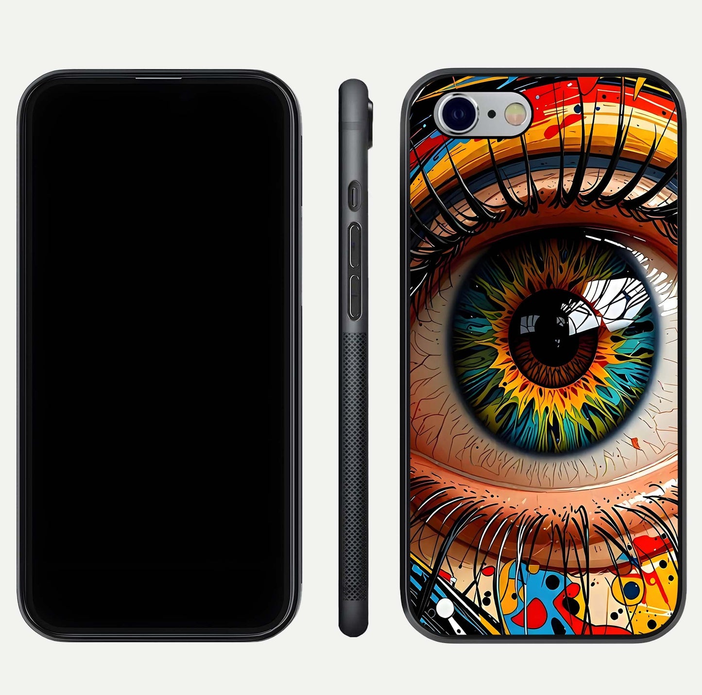 Colorful Eye Glass Case for iPhone 16 Pro dual-view layout displaying vivid tones and smooth glass edges
