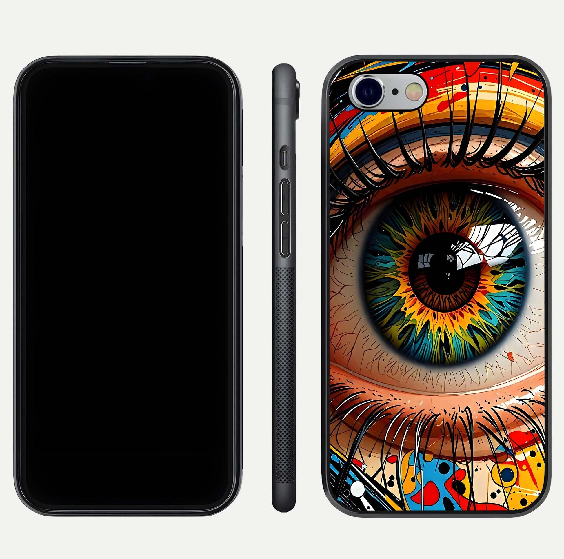 Colorful Eye Glass Case for iPhone 16 Pro dual-view layout displaying vivid tones and smooth glass edges