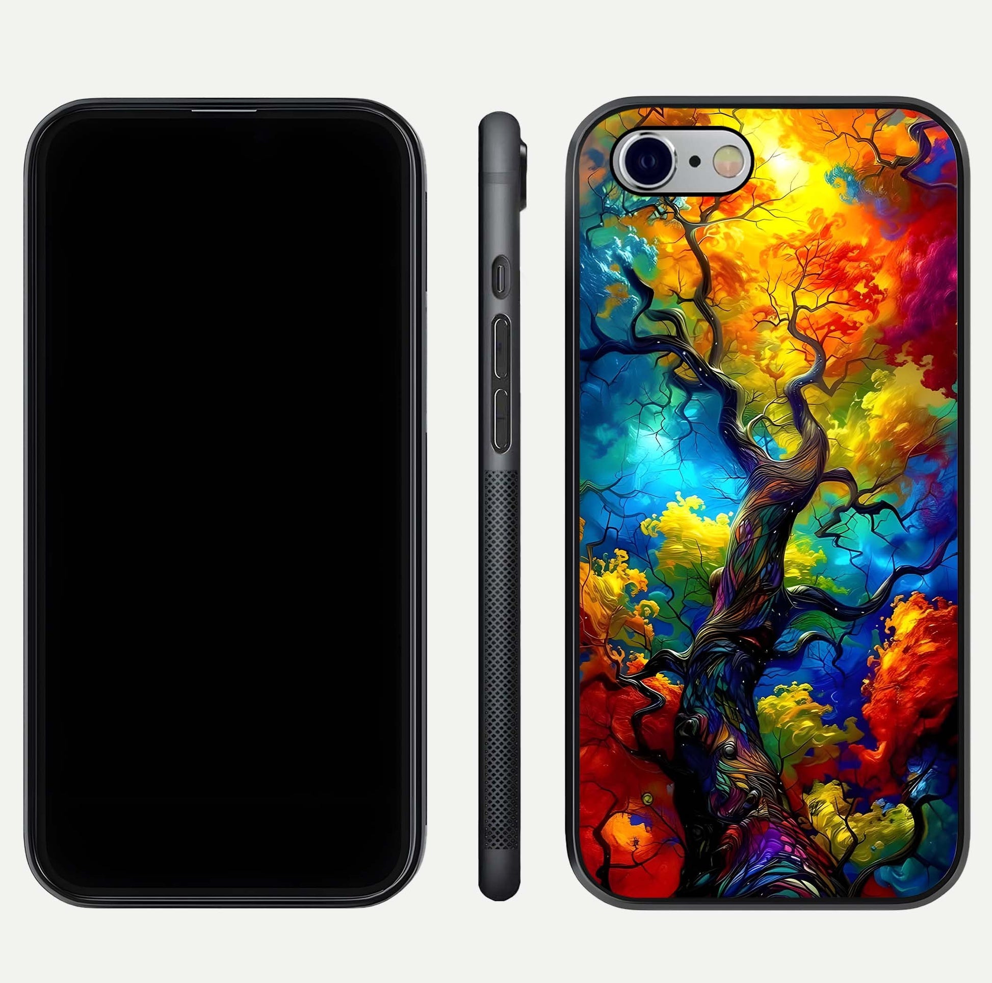 Colorful Tree Glass Case for iPhone 16 Pro dual-view layout displaying balanced tones and smooth edges