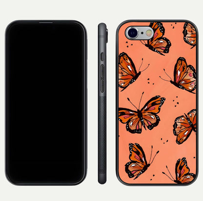 Coral Wing Butterfly Glass Case for iPhone 16 Pro dual-view layout displaying soft floral tones and curved edges